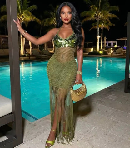 “Island Fringe” Nude Dress