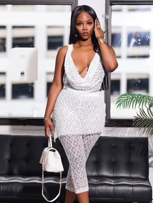 “Lindsey Lace” White 2 Piece Set