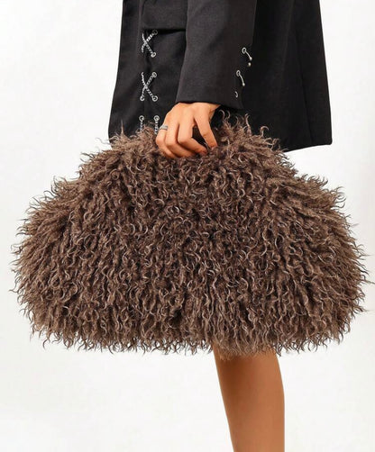 “Shaggy Faux” Brown Furr Handbag