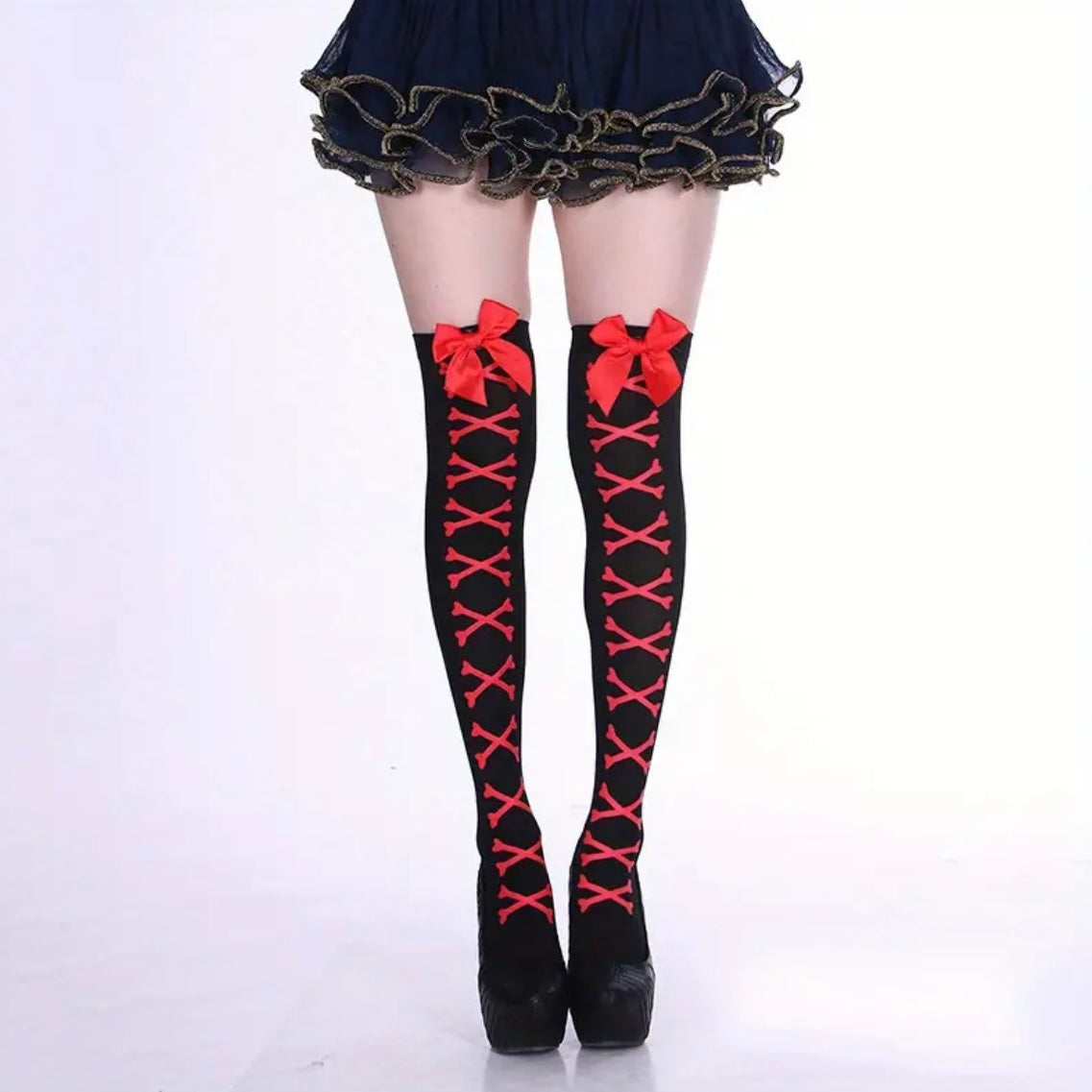 “Bow Bone” Red Thigh Socks