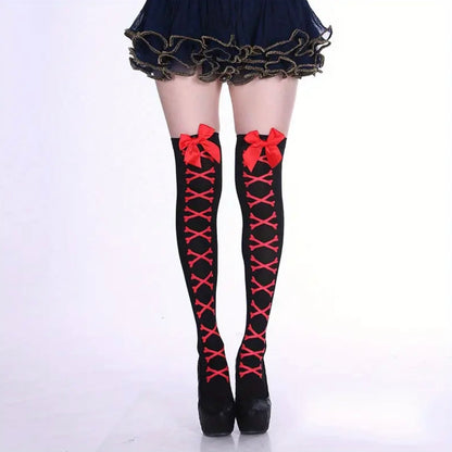 “Bow Bone” Red Thigh Socks