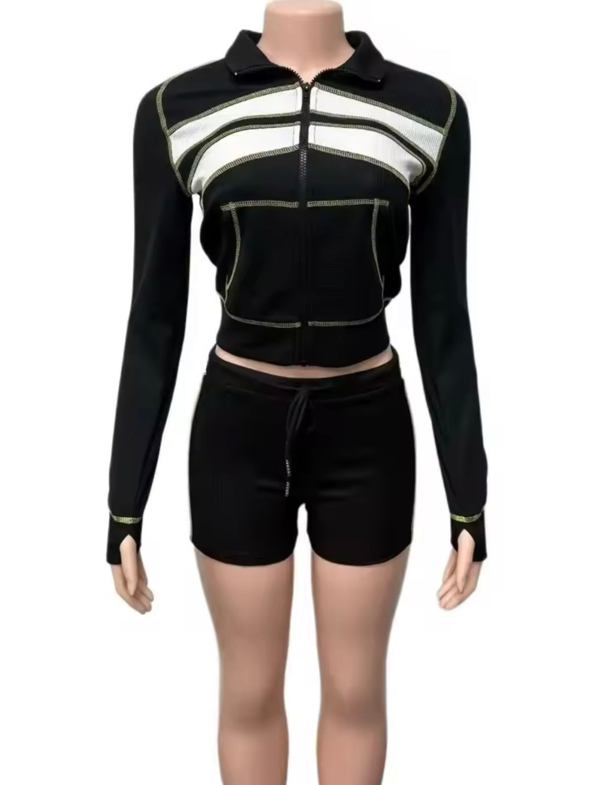 “Color Block” Black 2 Piece Set