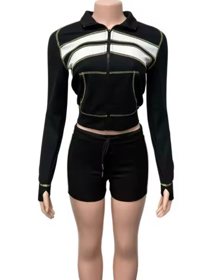 “Color Block” Black 2 Piece Set