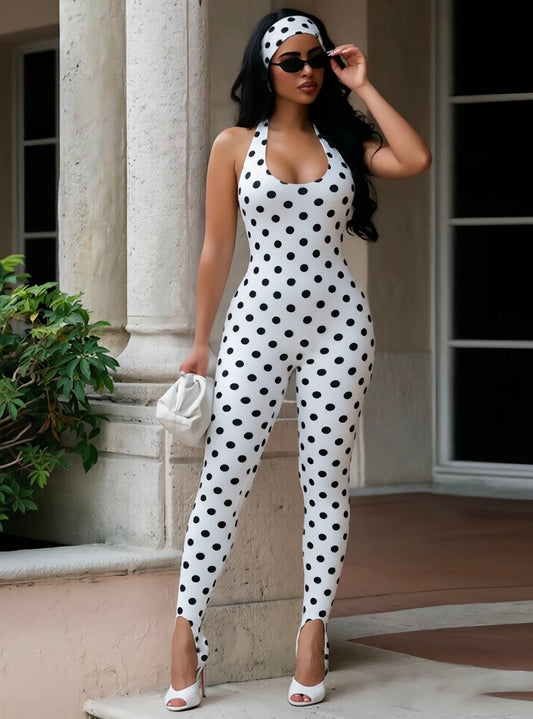 “Damsel” Polka White Jumpsuit Set