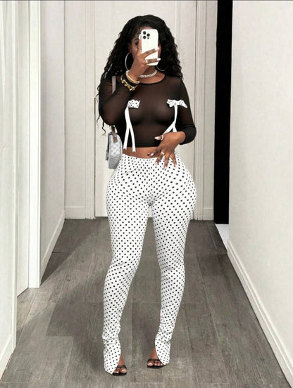 “Polka Mesh” White 2 Piece Set