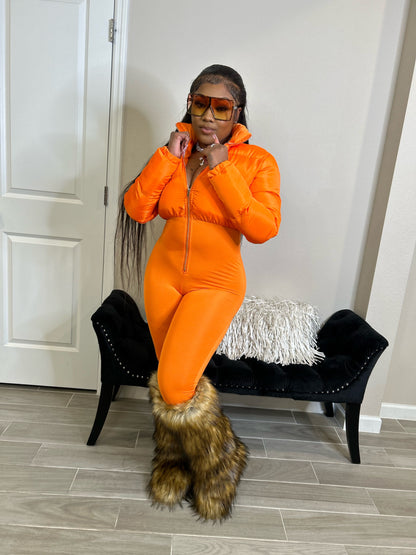 “Pierre” Orange Puffer Jumpsuit