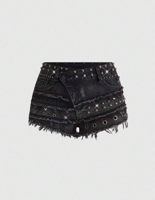 “Strona D” Black Denim Shorts