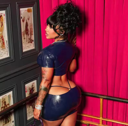 “Latex Look” Blue Dress