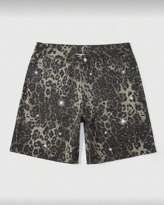 “Leopard Lane” Black Jorts