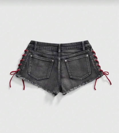 “Flick It” Black Denim Shorts