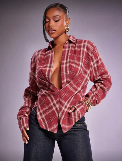 “Femme Flannel” Brown Top