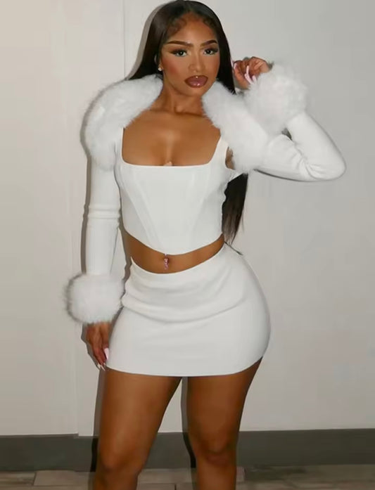 “Faux Furr” White 3 Piece Set