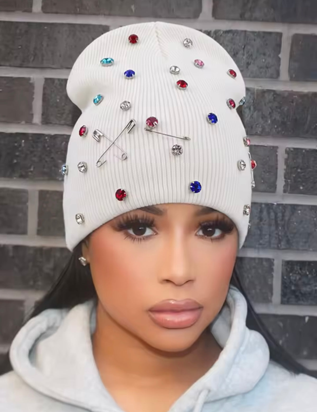 “Glamour Rebel” White Beanie