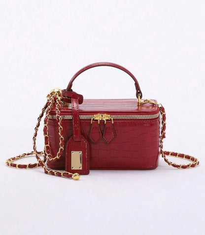 “Square Scenes” Red Handbag
