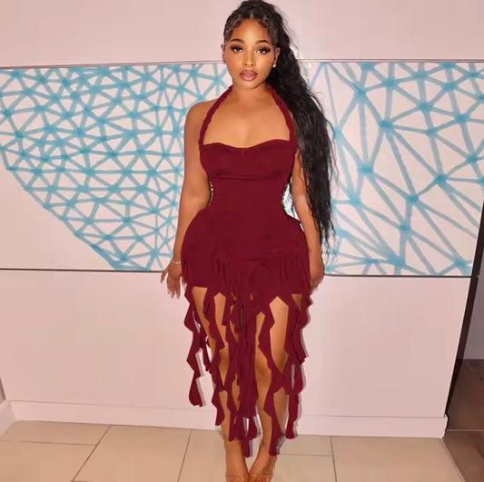 “Tassle Flame” Burgundy Dress