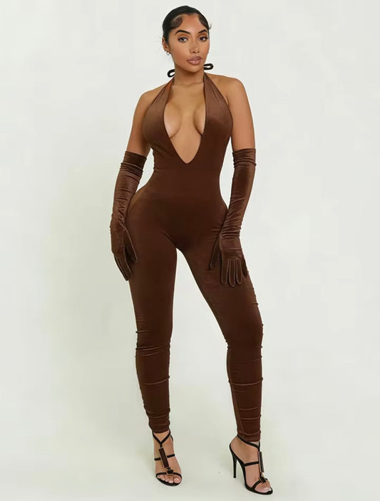 “Vline” Brown 2 Piece Jumpsuit