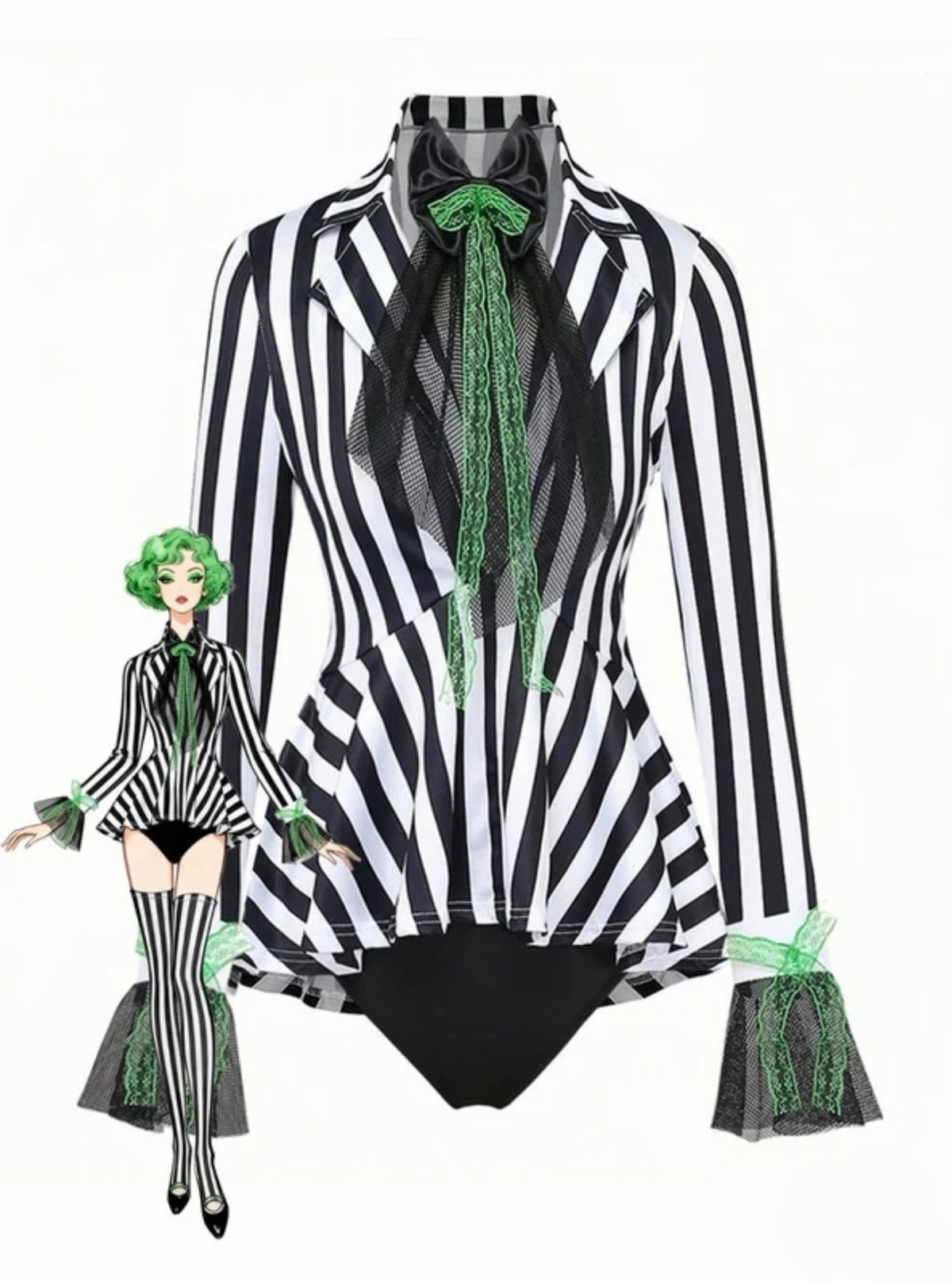 “Bettle Juice” Multicolor 4 Piece Costume Set