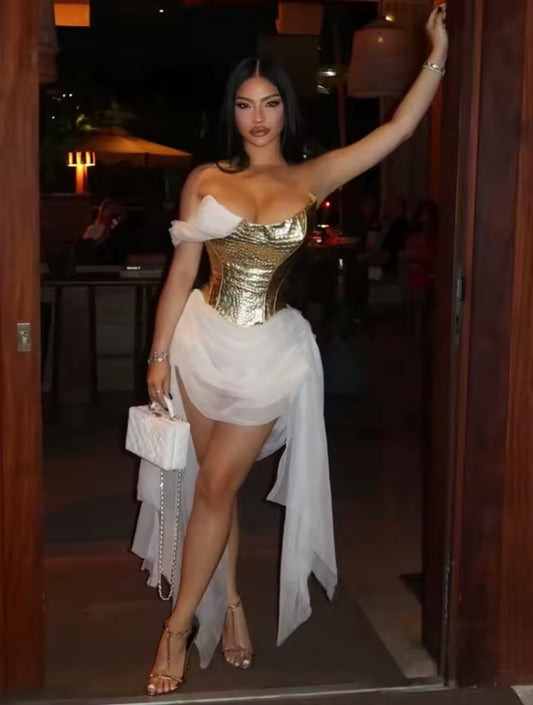 “Gold Tress” White Dress