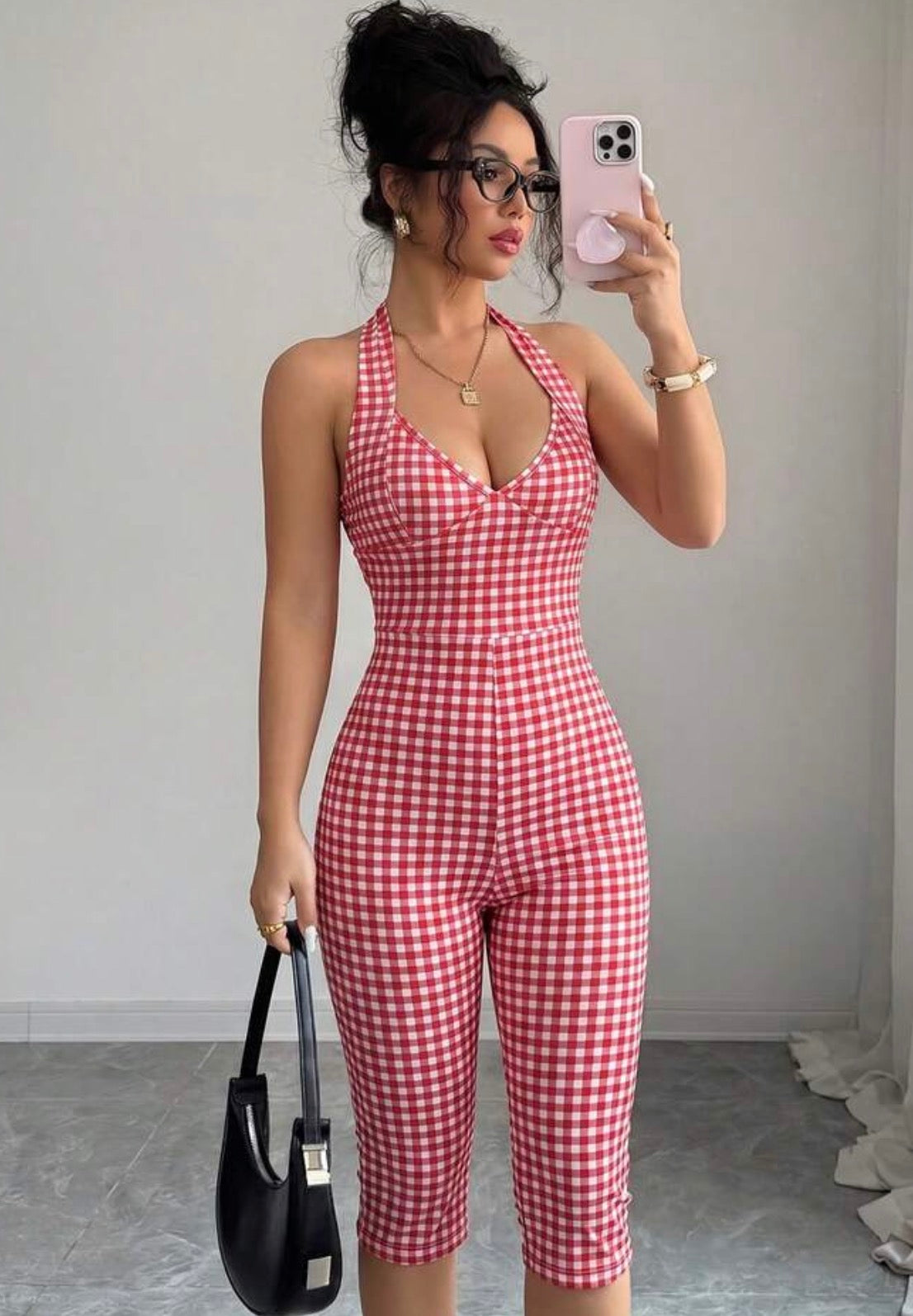 “Check Mate” Red Romper