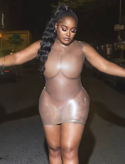 “Sheer Siren” Metallic Silver Dress