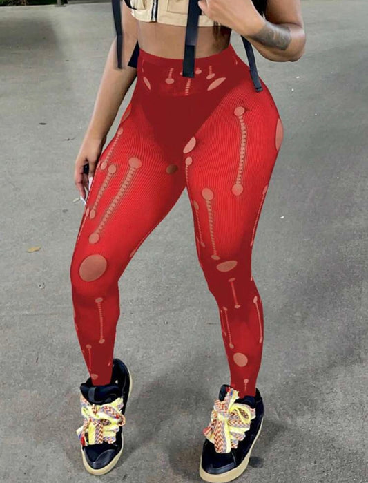 “Hollow Out” Red Leggings