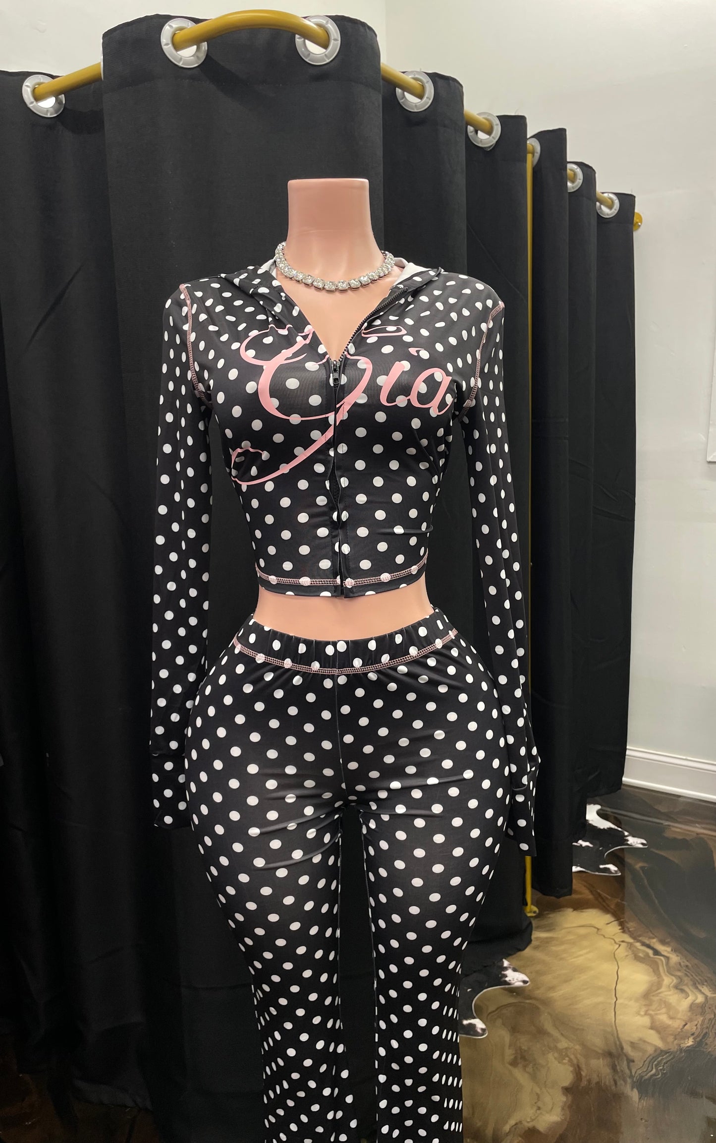 “Gia Is Me” Black Polka 2 Piece Set