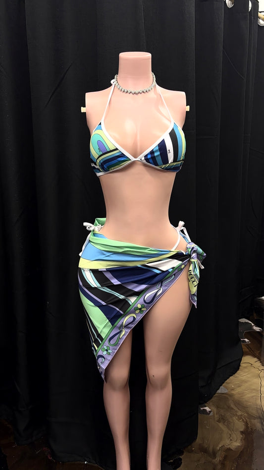“Pucci” Blue 3 Piece Swimsuit