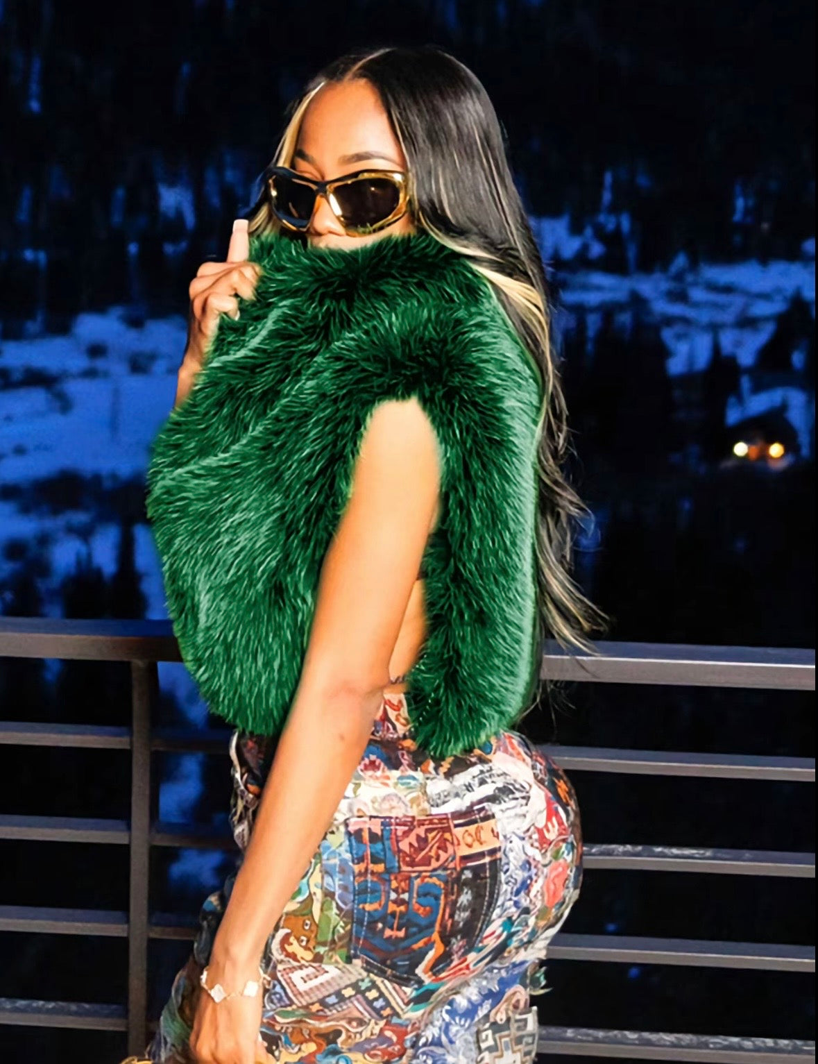 “Velvet Furr” Green Top