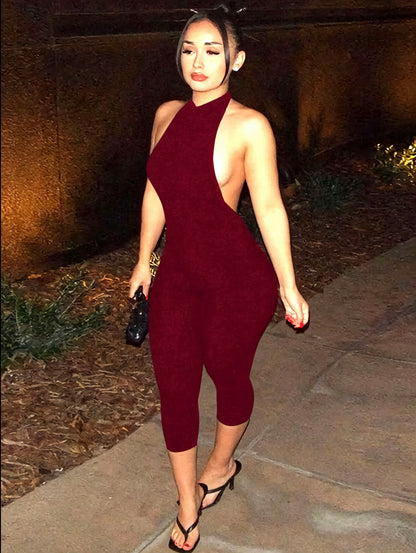 “No Intro” Burgundy Ribbed Romper
