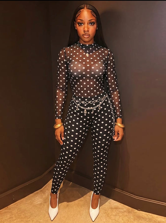 “Peek A Boo” Polka Black 2 Piece Set