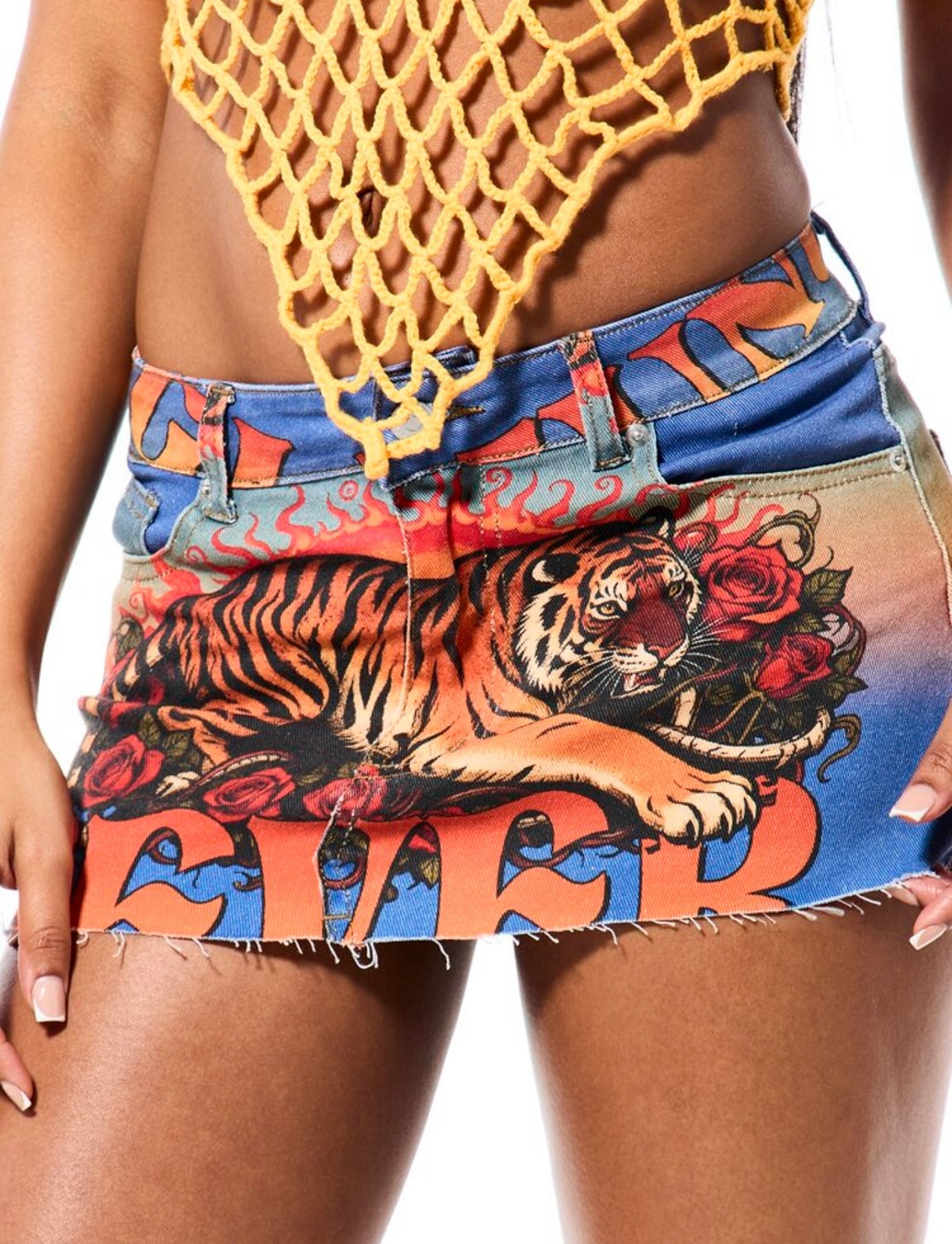 “Tigers Kiss” Multicolor Denim Skirt
