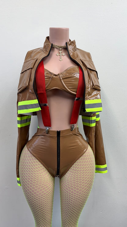 “Ring The Alarm” Brown 4 Piece Costume Set
