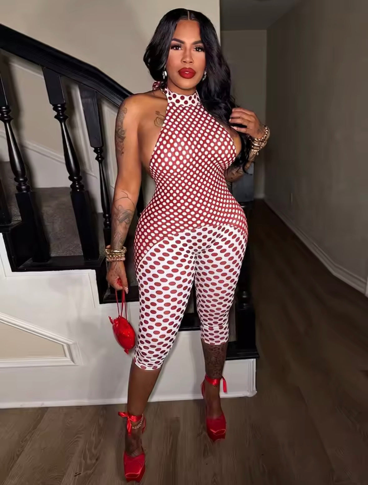 “Still Polka” Red Romper