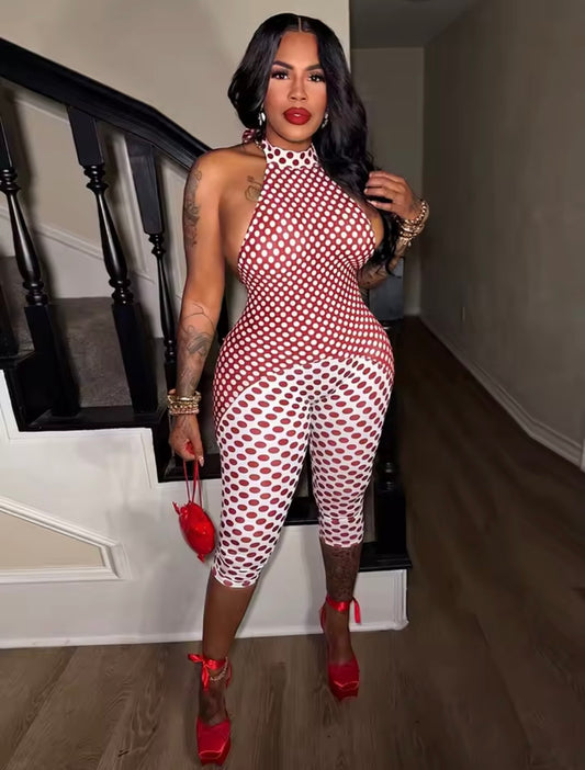“Still Polka” Red Romper