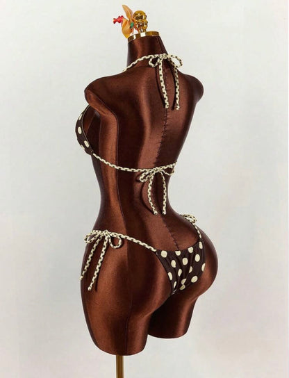“Luxe Polka” Brown 2 Piece Swimsuit