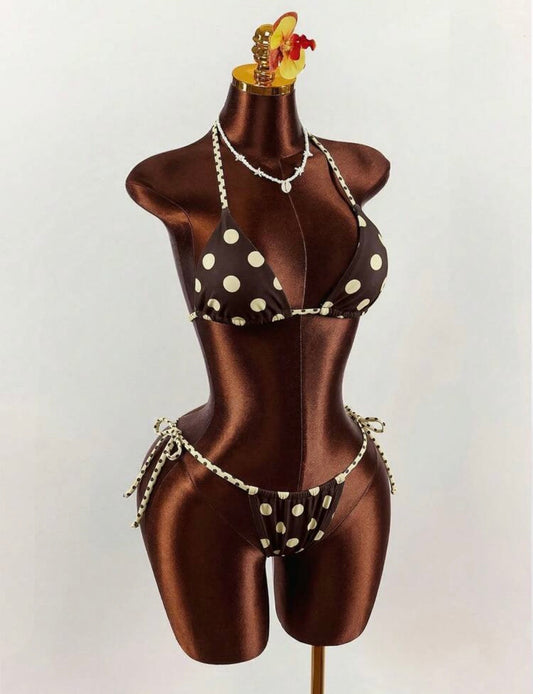 “Luxe Polka” Brown 2 Piece Swimsuit