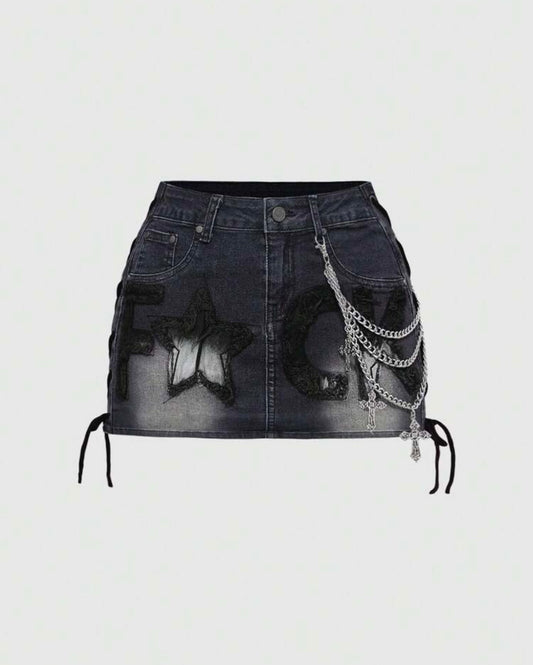 “Flick Star” Black Denim Skirt