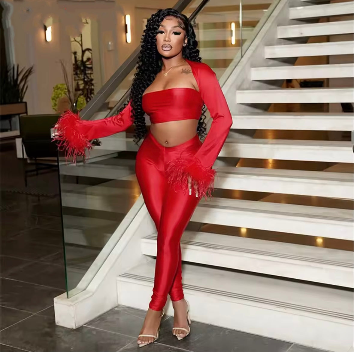 “Meow” Red 3 Piece Set