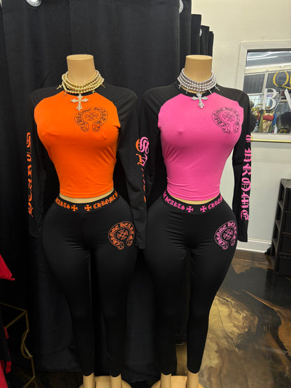 “Chrome Heart” Orange 2 Piece Set
