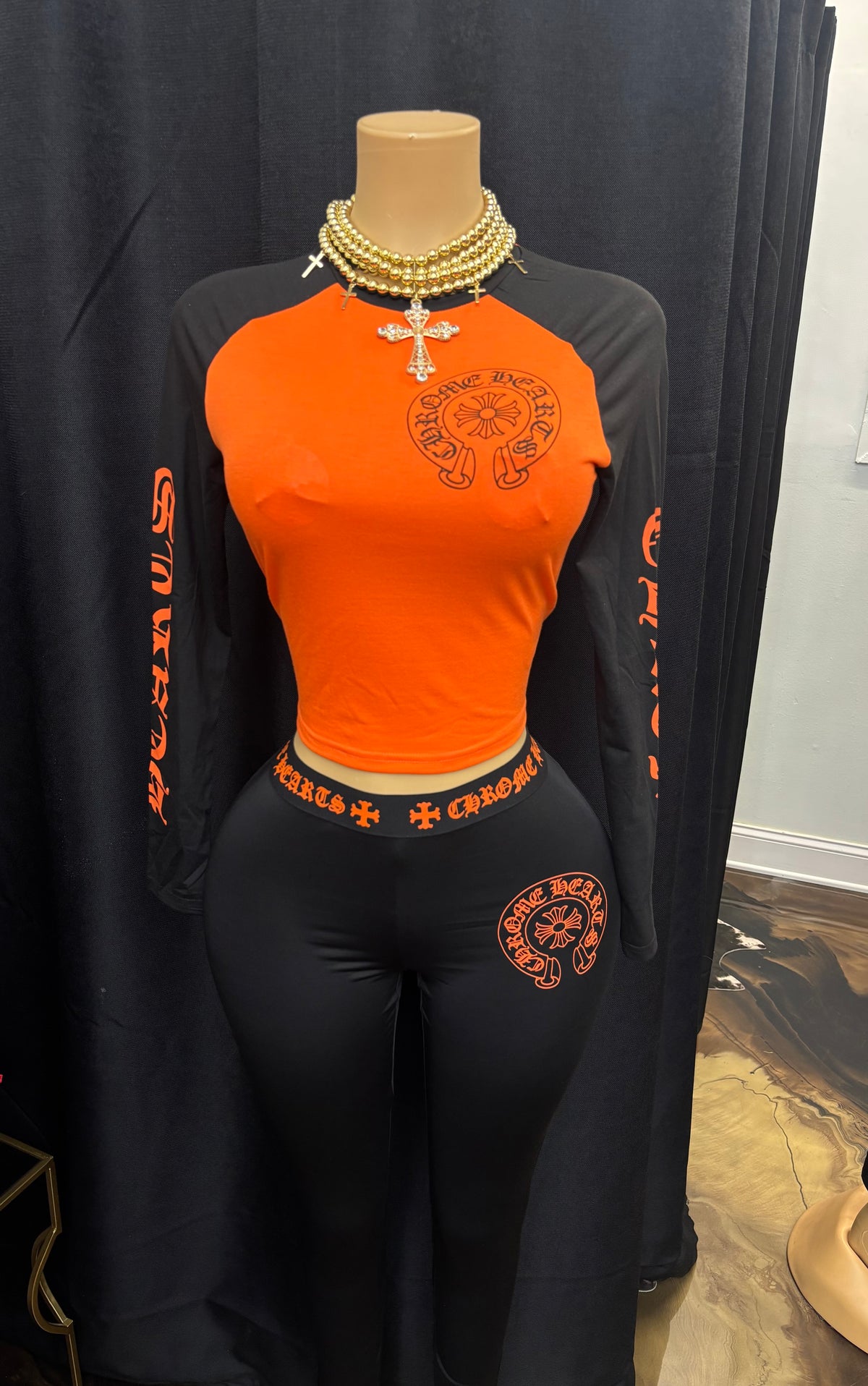 “Chrome Heart” Orange 2 Piece Set