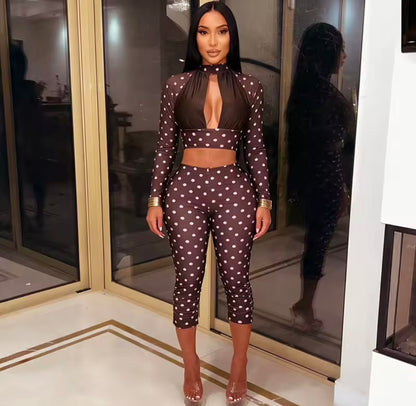 “Sweet Polka” Brown 2 Piece Set