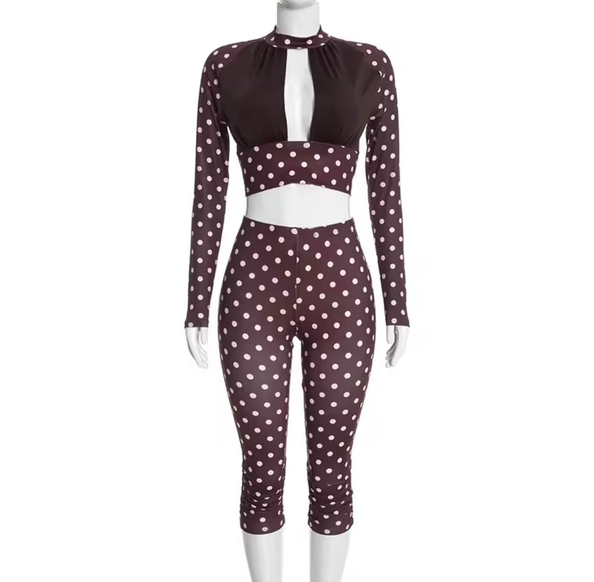 “Sweet Polka” Brown 2 Piece Set