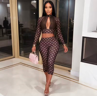 “Sweet Polka” Brown 2 Piece Set
