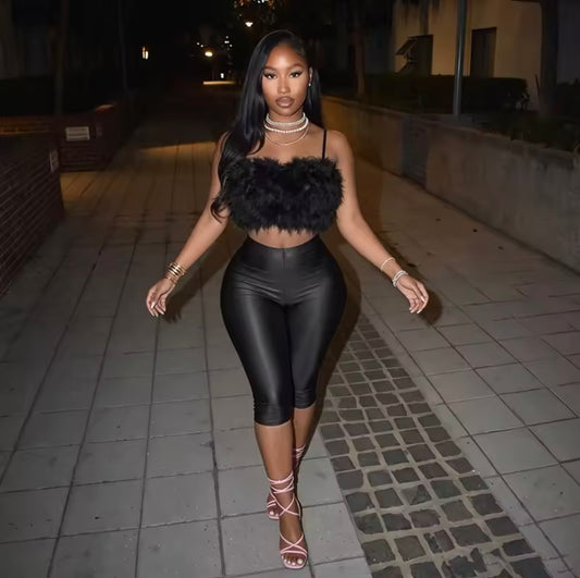 “Fluff Around & Find Out” Black Furr 2 Piece Set